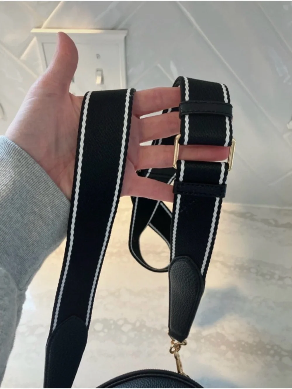 Marc Jacobs Black Pebbled Leather Oval Crossbody with Striped Strap - Picture 9 of 15